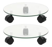 vidaXL Roulettes pour Plantes, Lot de 2, Verre Trempé, 28 cm Rond, Support à Roulettes avec Roulette Pivotante 360° 245691