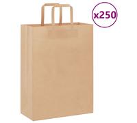 Vidaxl Sacs En Papier 250 Pcs Avec Poignées Marron 26x12x35 Cm