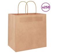 Vidaxl Sacs En Papier 250 Pcs Avec Poignées Marron 26x17x25 Cm