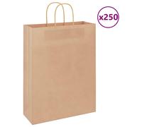 Vidaxl Sacs En Papier 250 Pcs Avec Poignées Marron 32x12x42 Cm