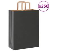 Vidaxl Sacs En Papier 250 Pcs Avec Poignées Noir 26x12x35 Cm