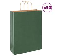 Vidaxl Sacs En Papier 50 Pcs Avec Poignées Vert 32x12x42 Cm