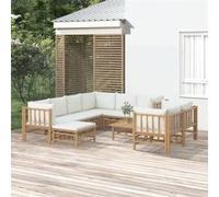 vidaXL Salon de Jardin 10 pcs avec Coussins Blanc crème Bambou, Ensemble de Salon, Ensemble de Salon extérieur, Ensemble de mobilier d'extérieur