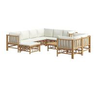 vidaXL Salon de Jardin 10 pcs avec Coussins Blanc crème Bambou, Ensemble de Salon, Ensemble de Salon extérieur, Ensemble de mobilier d'extérieur