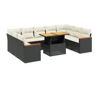 vidaXL Ensemble de 10 canapés de jardin en poly rotin avec coussins, noir