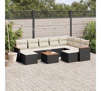 Vidaxl Salon De Jardin 10 Pcs Avec Coussins Noir Résine Tressée