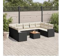 vidaXL Salon de jardin 10 pièces avec coussins, résine tressée Noir