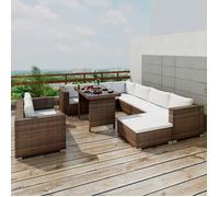 vidaXL Salon de jardin 10 pcs avec coussins Résine tressée Marron 41877