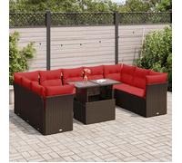 vidaXL Salon de jardin 10 pcs et coussins marron résine tressée acacia, ensemble de canapés d'extérieur, salon de jardin, 3326225