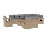 vidaXL Salon de jardin – Ensemble 11 pcs en résine tressée Beige avec coussins