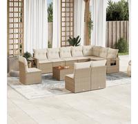 vidaXL Salon de jardin 11 pcs avec coussins - résine tressée beige