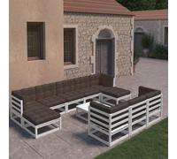 Vidaxl Salon De Jardin 11 Pcs Avec Coussins Blanc Bois De Pin Massif