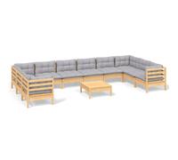 Vidaxl Salon De Jardin 11 Pcs Avec Coussins Gris Bois De Pin Gris
