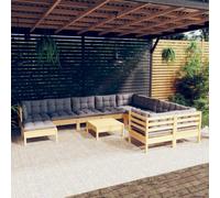 11-delige Loungeset met grijze kussens grenenhout3097036