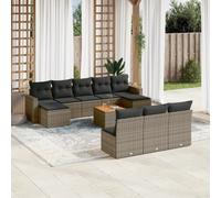 vidaXL Salon de Jardin avec Coussins 11 pcs, Canapés et Repose-Pied de Terrasse, Ensemble de Meubles d'Extérieur avec Table Patio, Gris Résine Tressée