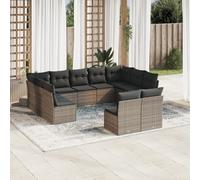 Vidaxl Salon De Jardin 11 Pcs Avec Coussins Gris Résine Tressée
