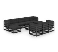 vidaXL Salon de Jardin 11 pcs avec Coussins Meubles d'Extérieur Meubles de Terrasse Mobilier de Patio Mobilier de Jardin Noir Bois de Pin Massif Noir