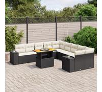 vidaXL Ensemble de salon de jardin 11 pièces avec coussins noir poly rotin