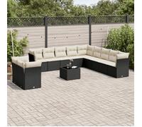 vidaXL Salon de jardin 12 pcs avec coussins noir résine tressée