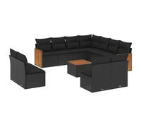 Vidaxl Salon De Jardin 12 Pcs Avec Coussins Noir Résine Tressée