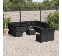 Salon de Jardin avec Coussins 12 pcs, Canapés avec Pieds Réglables, Ensemble de Meubles d'Extérieur Patio Terrasse, Moderne, Noir Résine Tressée