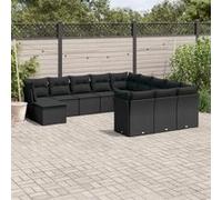 Vidaxl Salon De Jardin 12 Pcs Avec Coussins Noir Résine Tressée