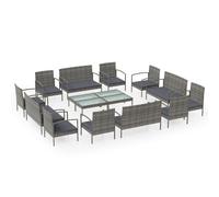 Vidaxl Salon De Jardin 16 Pcs Avec Coussins Résine Tressée Gris Gris