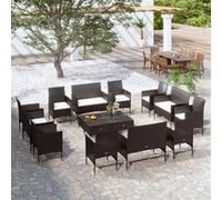 Vidaxl Salon De Jardin 16 Pcs Avec Coussins Résine Tressée Noir Noir