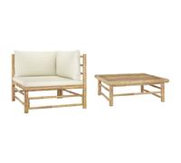 Vidaxl Salon De Jardin 2 Pcs Avec Coussins Blanc Crème Bambou