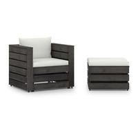 Vidaxl Salon De Jardin 2 Pcs Avec Coussins Bois Imprégné De Gris Blanc