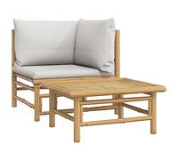 vidaXL Salon de Jardin 2 pcs avec Coussins Gris Clair Bambou, Ensemble de Salon, Ensemble de Salon de Patio, Ensemble de mobilier de Patio