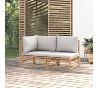 Vidaxl Salon De Jardin 2 Pcs Avec Coussins Gris Clair Bambou Gris