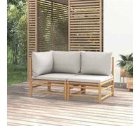 Vidaxl Salon De Jardin 2 Pcs Avec Coussins Gris Clair Bambou Gris