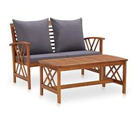 vidaXL Salon de Jardin 2 pcs avec Coussins Mobilier de Patio Ensembles de Meubles de Terrasse Mobilier de Jardin Extérieur Bois d'Acacia Solide