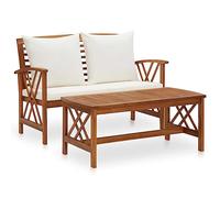 vidaXL Salon de Jardin 2 pcs avec Coussins Mobilier de Patio Ensembles de Meubles de Terrasse Mobilier de Jardin Extérieur Bois d'Acacia Solide