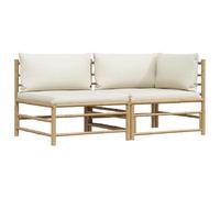 vidaXL Salon de Jardin 2 pcs avec Coussins Mobilier de Patio Meubles de Terrasse Mobilier de Jardin Meubles d'Extérieur Blanc Crème Bambou