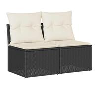 vidaXL – Salon de jardin 4 pièces – résine tressée noire, Acacia, avec coussins