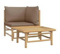 vidaXL Salon de jardin 2 pièces bambou avec coussins taupe