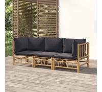 Vidaxl Salon De Jardin 3 Pcs Avec Coussins Gris Foncé Bambou Gris