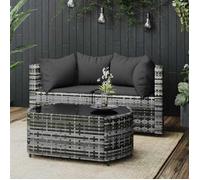 Vidaxl Salon De Jardin 3 Pcs Avec Coussins Gris Résine Tressée Gris
