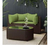 vidaXL Salon de jardin 3 pcs avec coussins marron résine tressée, ensemble de salon d'extérieur, ensemble de mobilier 319839
