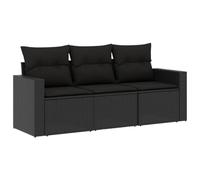vidaXL Salon de Jardin 3 pcs avec Coussins Noir résine tressée