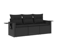 vidaXL Salon de jardin 3 pcs avec coussins, résine tressée, Noir