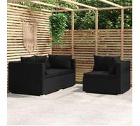 vidaXL Salon de jardin, 3 pcs avec coussins Noir Résine tressée