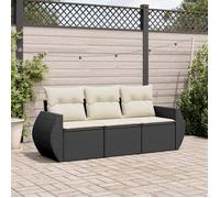 vidaXL Salon de jardin modulable 3 pièces en résine tressée avec coussins Noir