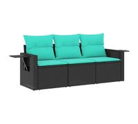 vidaXL Salon de Jardin 3 pcs avec Coussins Noir résine tressée, Ensemble de canapés d'extérieur, Salon de Jardin, Ensemble de canapés en résine tressée