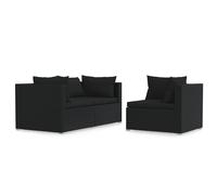 Vidaxl Salon De Jardin 3 Pcs Avec Coussins Noir Résine Tressée Noir