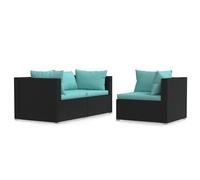 vidaXL Salon de Jardin 3 pcs avec Coussins Mobilier de Patio Ensemble de Meubles de Terrasse Mobilier d'Extérieur Noir Résine Tressée