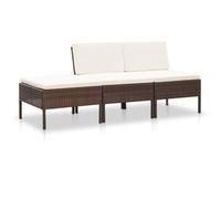 vidaXL Salon de jardin 3 pcs avec coussins Résine tressée Marron