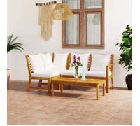 vidaXL Salon de jardin 4 pcs avec coussin Crème Bois d'acacia solide